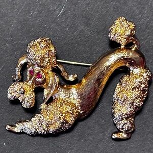 Vintage Monet Poodle Brooch, 1950’s, Gold Tone